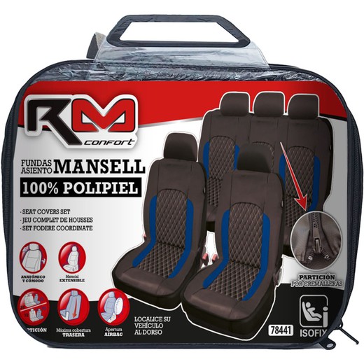 FUNDA INTERIOR 100% POLIPIEL "MANSELL" COLOR NEGRA / AZUL, UNIVERSAL