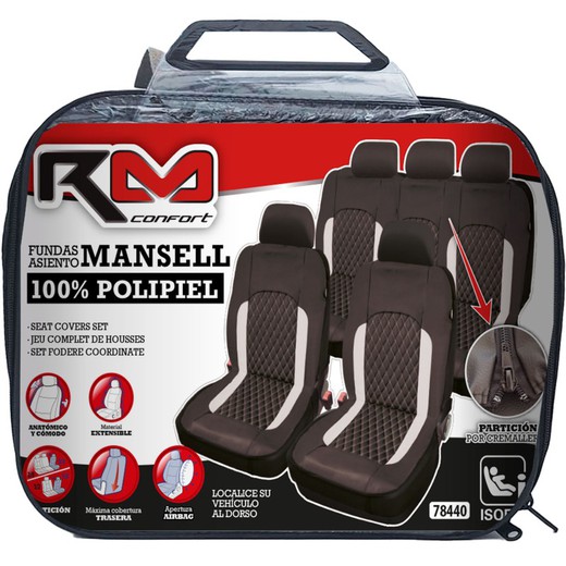 FUNDA INTERIOR 100% POLIPIEL "MANSELL" COLOR NEGRA / GRIS, UNIVERSAL