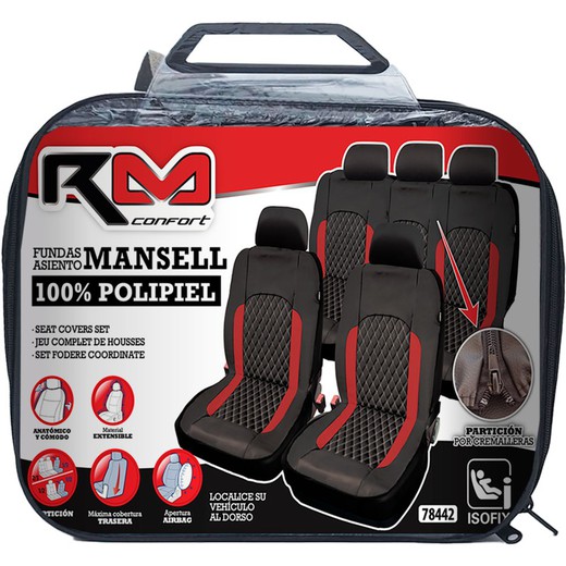 FUNDA INTERIOR 100% POLIPIEL "MANSELL" COLOR NEGRA / ROJA, UNIVERSAL