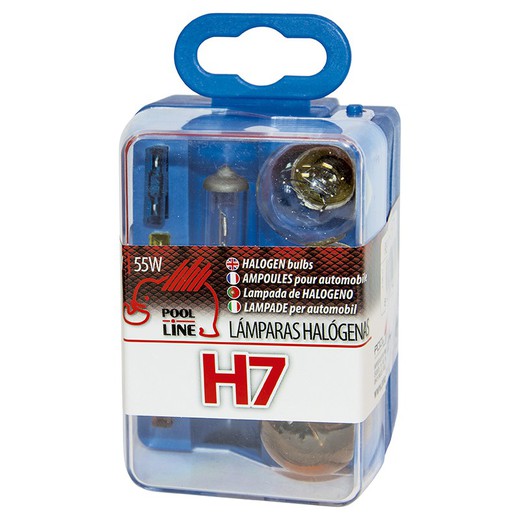 ***Ref.ant-464.H7 - ESTUCHE RESPUESTOS H7 12V : H7 / STOP AMBAR / PILOTO R5W / WEDGE W5W / 4 FUSIBLE