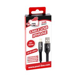 CABLE TELEFONIA REFORZADO COLOR NEGRO TIPO IPHONE A TIPO USB 2.4 AMP (long.1metro)