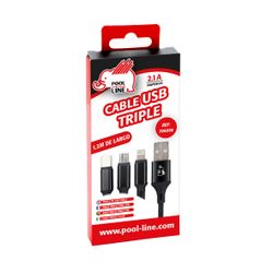 CABLE TELEFONIA REFORZADO COLOR NEGRO TIPO SALIDA TRIPLE  B, C , IPHONE 2.1 AMP (long.1,2 m)