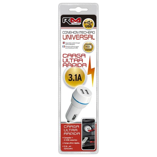 CARGADOR MECHERO RM CONNECT, CON DOBLE CONEXIÓN USB, CARGA ULTRA-RÁPIDA, CAP 3.1MA ( 10 )