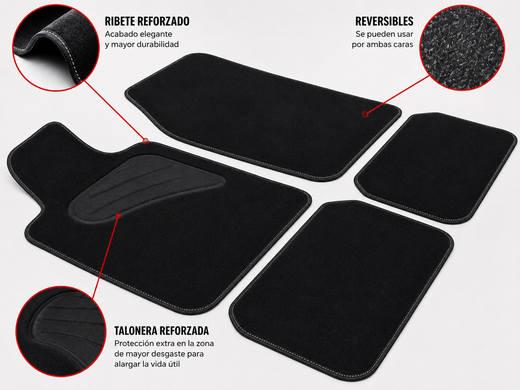 JGO. 4 ALFOMBRAS MOQUETA "PREMIUM" NEGRA MODELO REVERSIBLE