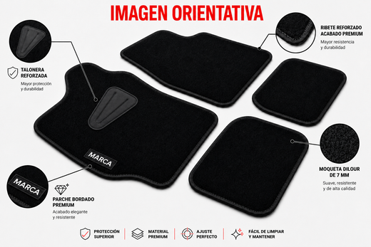 JGO. ALFOMBRAS MOQUETA "PREMIUM" NEGRA SEMIMEDIDA - RENAULT..