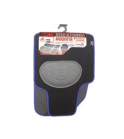 JGO. 4 ALFOMBRAS MOQUETA "PREMIUM" NEGRA TAL. GOMA RIBETE AZUL