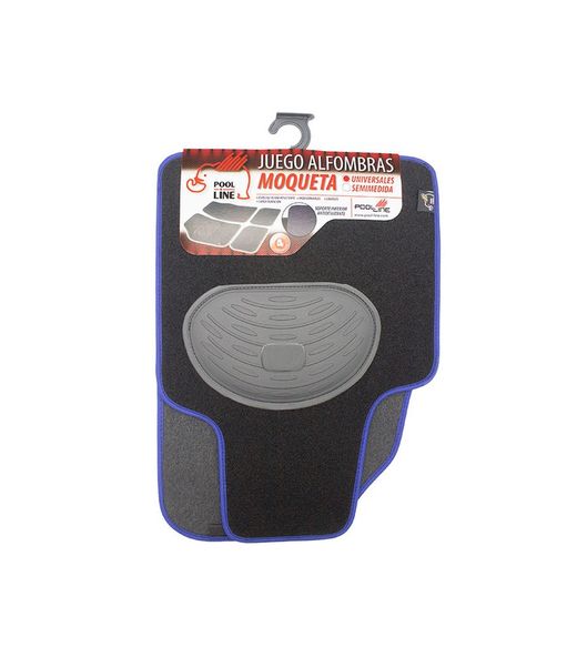 JGO. 4 ALFOMBRAS MOQUETA "PREMIUM" NEGRA TAL. GOMA RIBETE AZUL