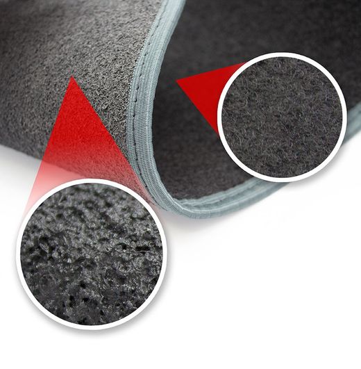 JGO. 4 ALFOMBRAS MOQUETA "PREMIUM" NEGRA TAL. GOMA RIBETE GRIS