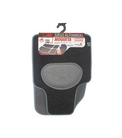 JGO. 4 ALFOMBRAS MOQUETA "PREMIUM" NEGRA TAL. GOMA RIBETE GRIS