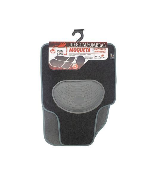 JGO. 4 ALFOMBRAS MOQUETA "PREMIUM" NEGRA TAL. GOMA RIBETE GRIS
