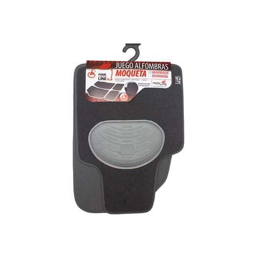 JGO. 4 ALFOMBRAS MOQUETA "PREMIUM" NEGRA TAL. GOMA RIBETE NEGRO