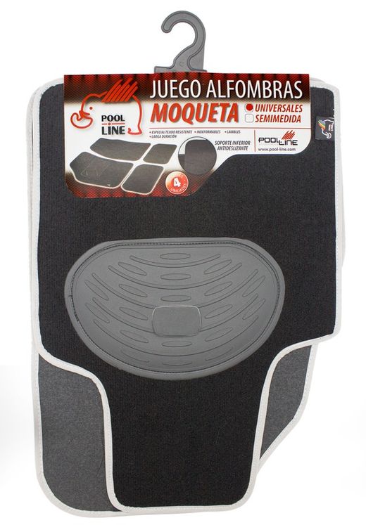 JGO. 4 ALFOMBRAS MOQUETA "SELECT" NEGRA TALONERA GOMA COLOR GRIS
