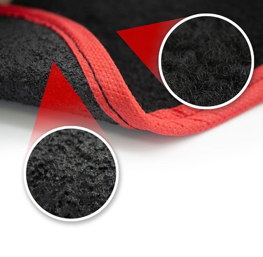 JGO. 4 ALFOMBRAS MOQUETA "SELECT" NEGRA TALONERA GOMA COLOR ROJO
