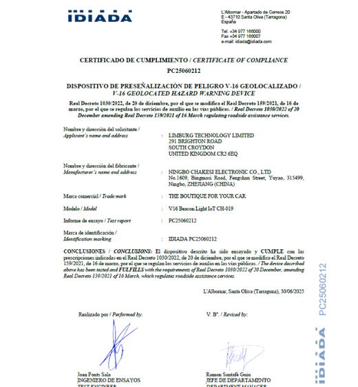 Kit de baliza V16 con geolocalización homologada + adaptador de corriente + funda + ventosa