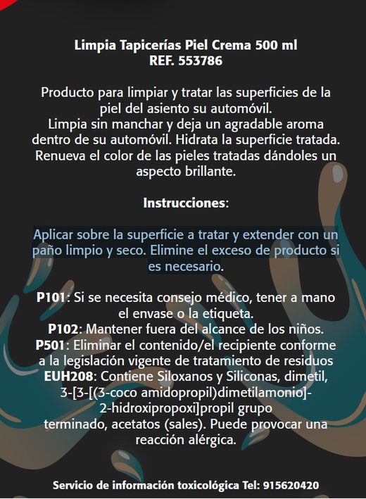 LIMPIA TAPICERIAS PIEL CREMA 500ML
