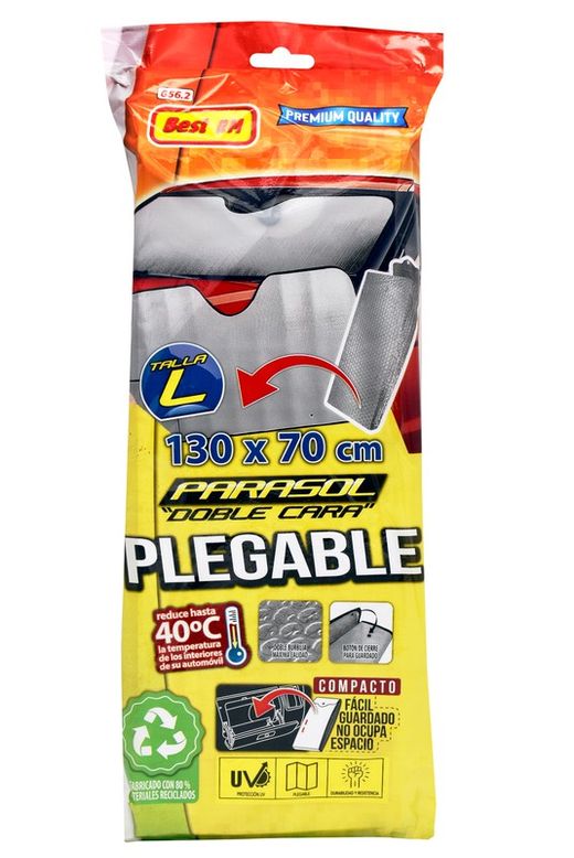 PARASOL ALUMINIZADO DOBLE BURBUJA "PLEGABLE" MED. 130 X 70 ( 20 )