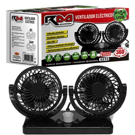 VENTILADOR DOBLE CON AJUSTE VELOCIDAD Y CARGO CON USB 12V ( 8 )