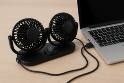 VENTILADOR DOBLE CON AJUSTE VELOCIDAD Y CARGO CON USB 12V