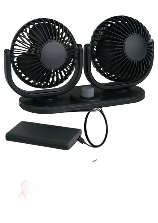VENTILADOR DOBLE CON AJUSTE VELOCIDAD Y CARGO CON USB 12V