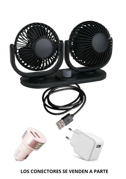 VENTILADOR DOBLE CON AJUSTE VELOCIDAD Y CARGO CON USB 12V